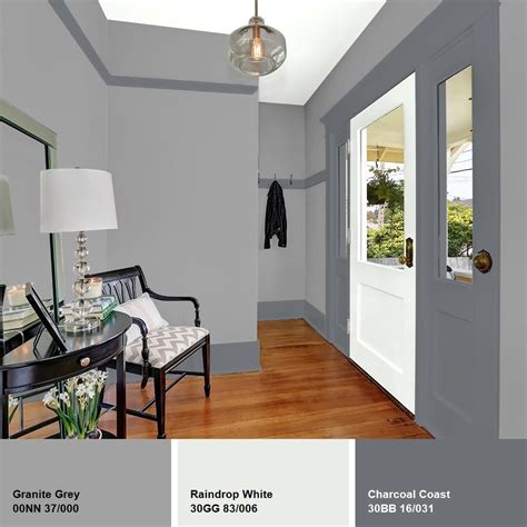 Dreamy mountain mist color works well as an overall room paint color, including ceiling, or as a trim paint color. . Glidden grey paint colors